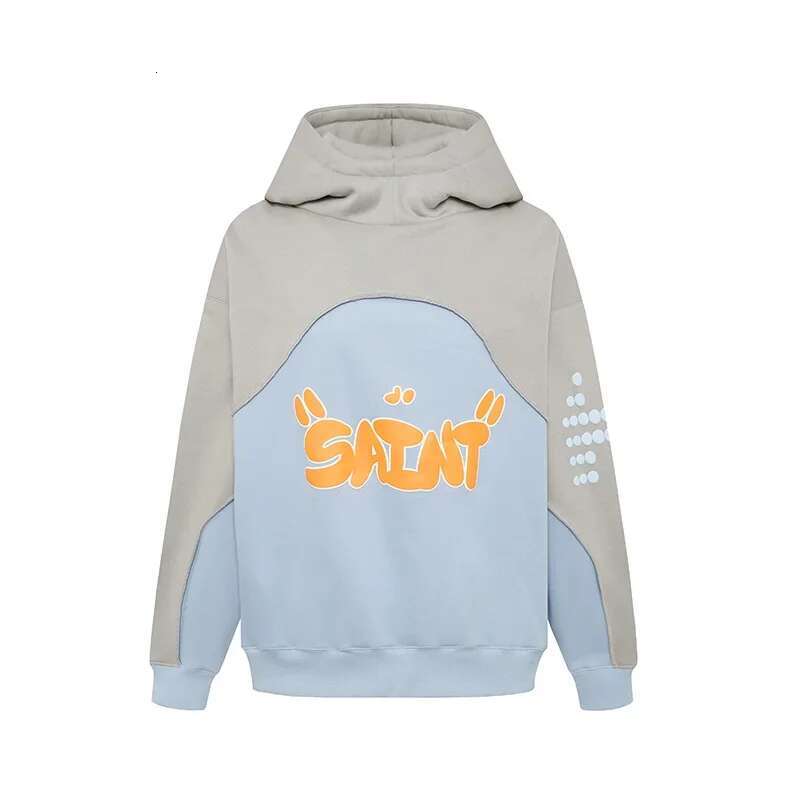 24Fw Best Quality 450Gsm Ing Patchwork Saint Hoodie Hooded Men Women Streetwear Foam Color Blocking Pullovers