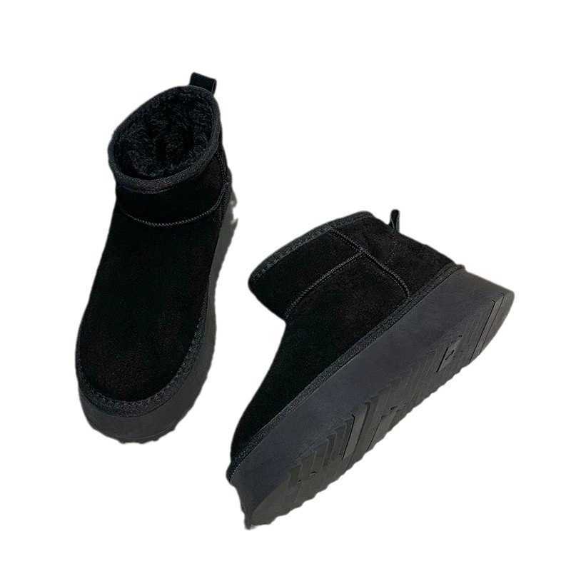 womens snow boots Internet celebrity versatile short tube new style for wearing on the outside thick soled height increasing and plush warm anti slip 