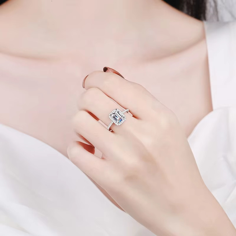 S Pure Sier Four Claw Square Sugar Emerald Radiant Cut Wedding Silica Ring