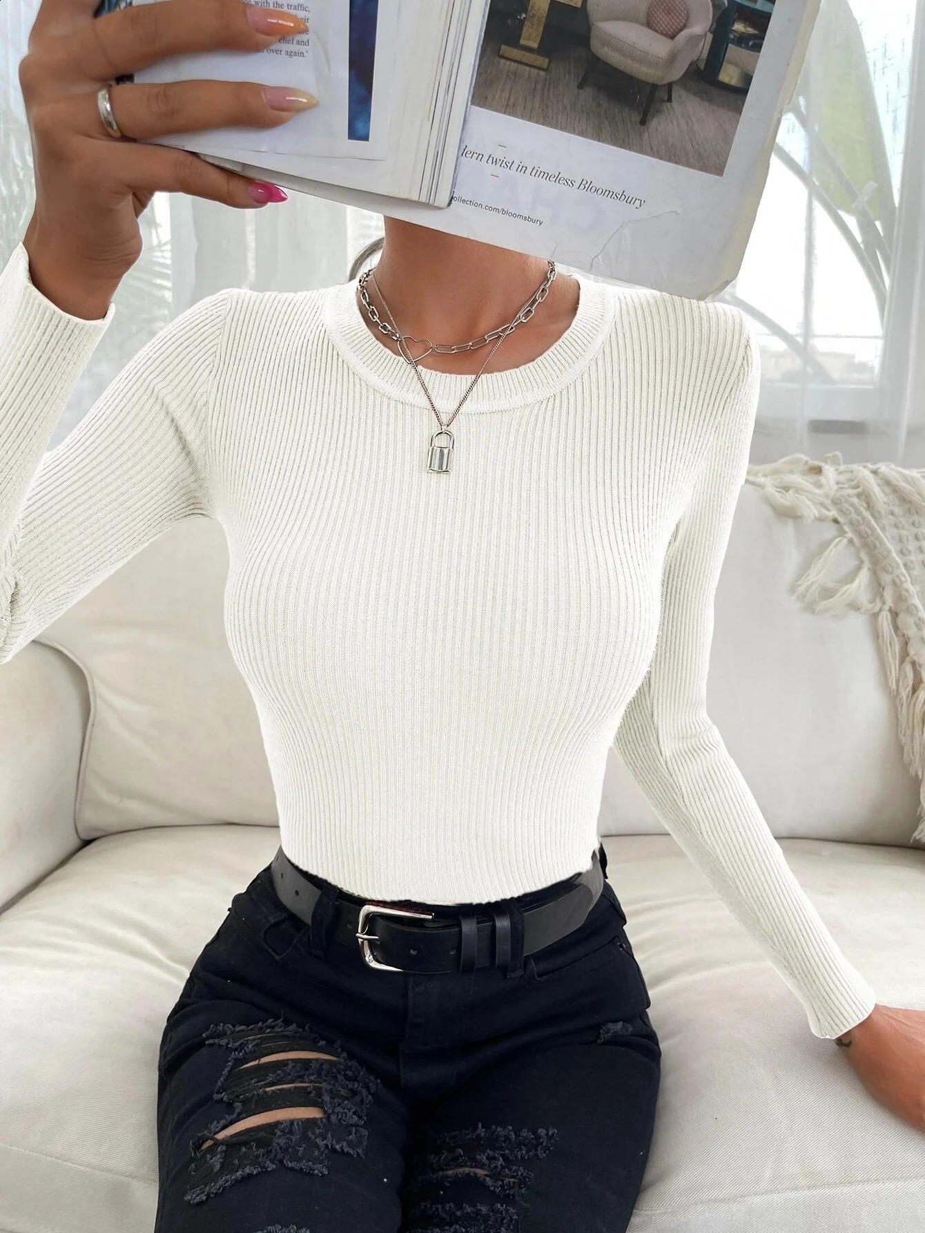 Fashion Spring Women Long Sleeve Crew Neck Slim Ribbed Knit Pull Sweater Femme Korean Y2K Pullover Tops Clothes 250225