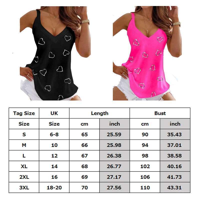Sexy Camisole Women's Simple Summer Fashion Love Heart Printed Tank TopLoose Fit Sleeveless V-neck Bottoming Shirt