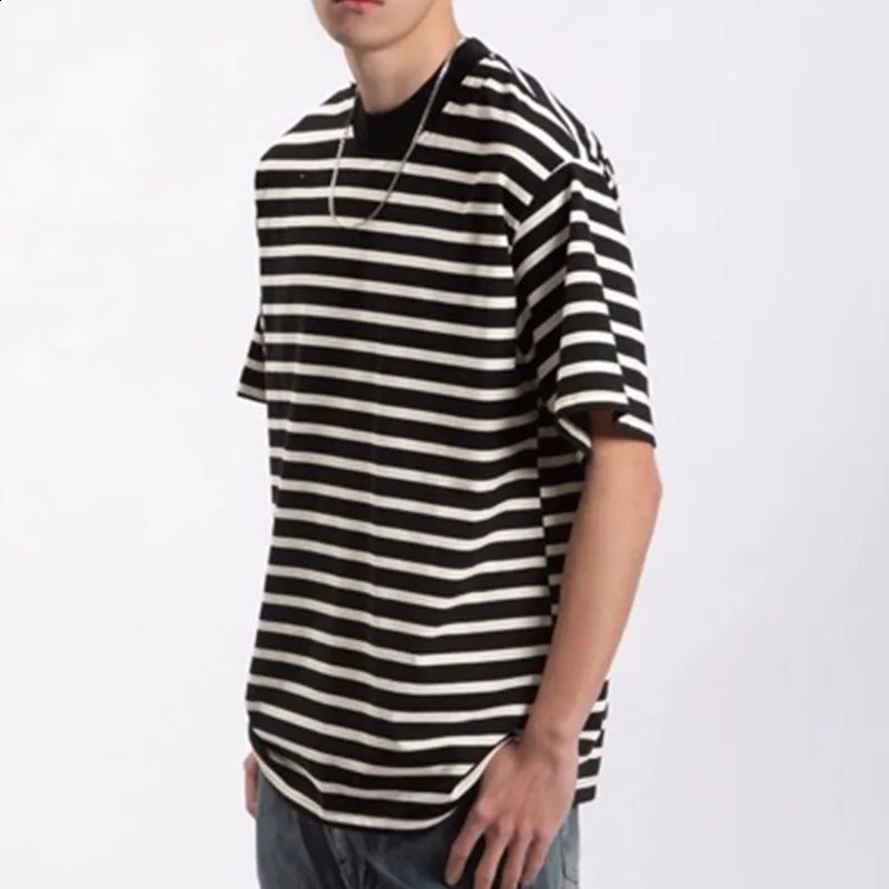 Academic street stripe t-shirt for men and women The same summer couple simple short sleeve versatile China-Chic casual top 250224
