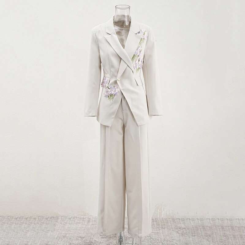DEAT Fashion 2 Piece Set Women's Cross Deconstruction Ral Blazer High Waist Straight Full Length Pant Suit New