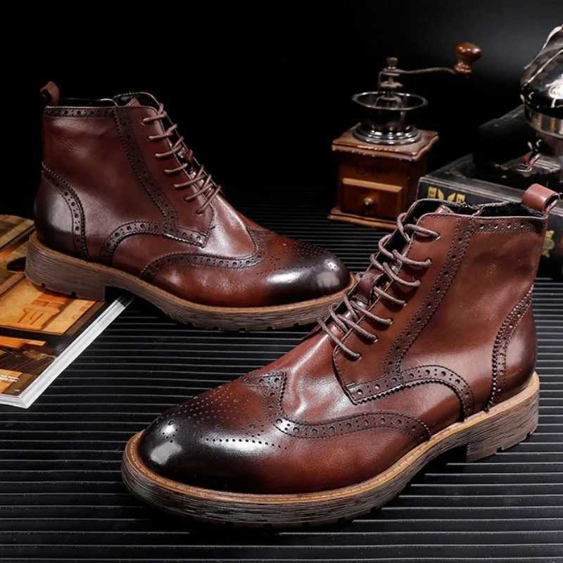 Soft leather mens Chelsea boots luxury handmade leather designer fashion British trend designer ankle Brogue shoes men Z250303