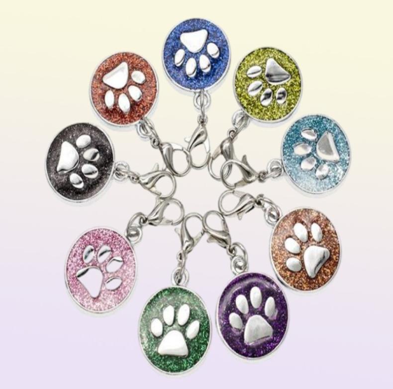 20PCSlot Colors 18mm footprints Cat Dog paw print hang pendant charms with lobster clasp fit for diy keychains fashion jewelrys3820711