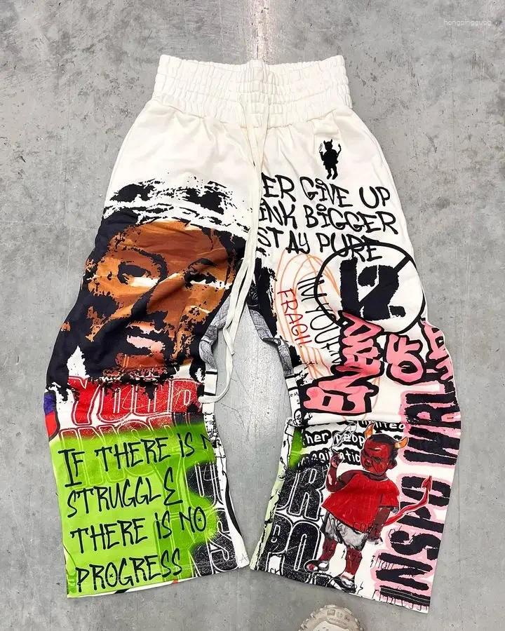 Men's Pants American Cartoon Sweatpants Y2K Mens Womens Harajuku Gothic Graphic Baggy Low Waist Wide Leg Trousers