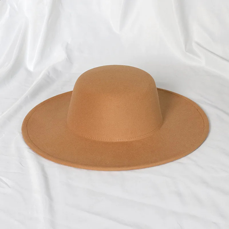 oversized edge flat top hat retro french felt hat outdoor sun hat womens big-brimmed fedora hat 250228