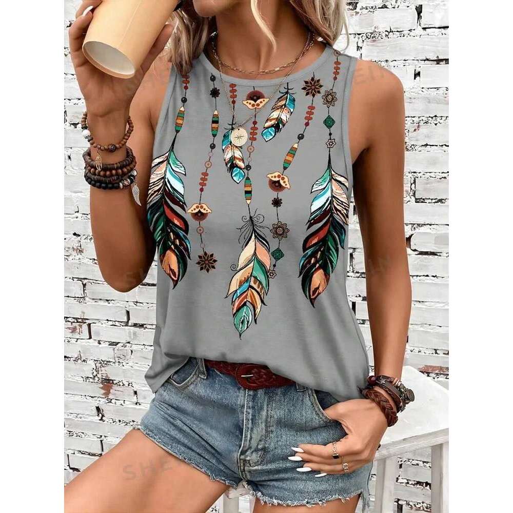 Street Fashion Outdoor Sleeveless T-shirt Summer Casual Daily Crew Neck Leopard Print Women's Elegant Tank Top