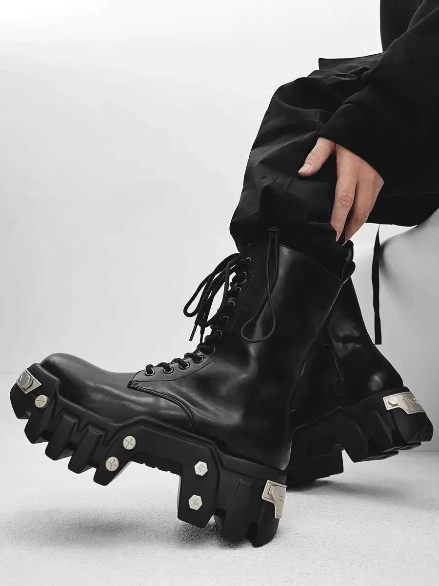 Owen Seak Men Motorcycle Boots Platform Leather Luxury Trainers High Top Sneakers Lace Up Autumn Black Designer Shoes Z250303