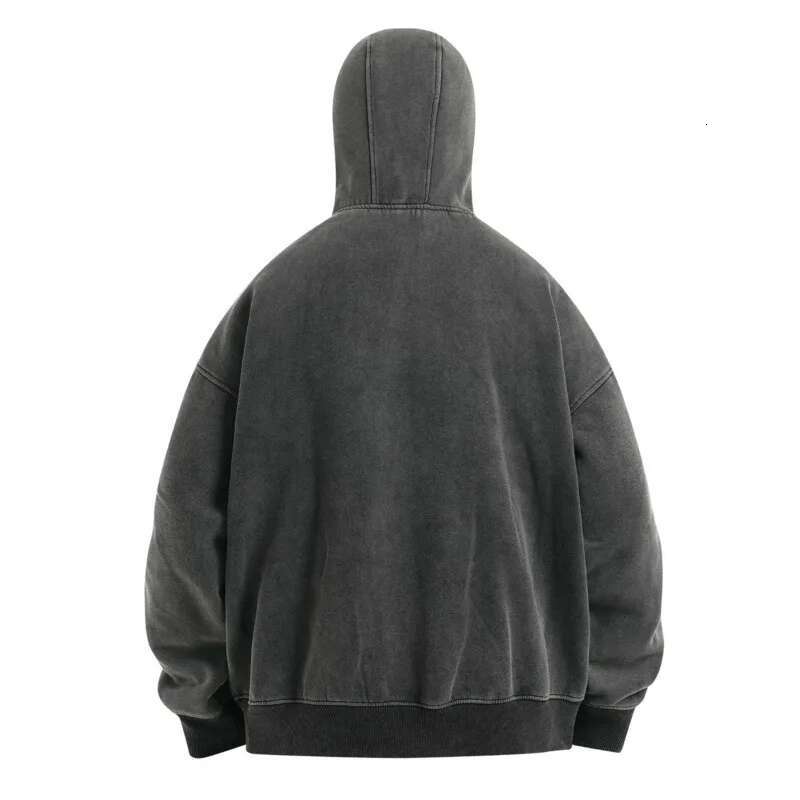 PFNW Men's Dark Grey Zipper Cardigan Sweatshirts American Casual Loose Washed Distressed Thin Veet Hoodie Autumn New 12C1418