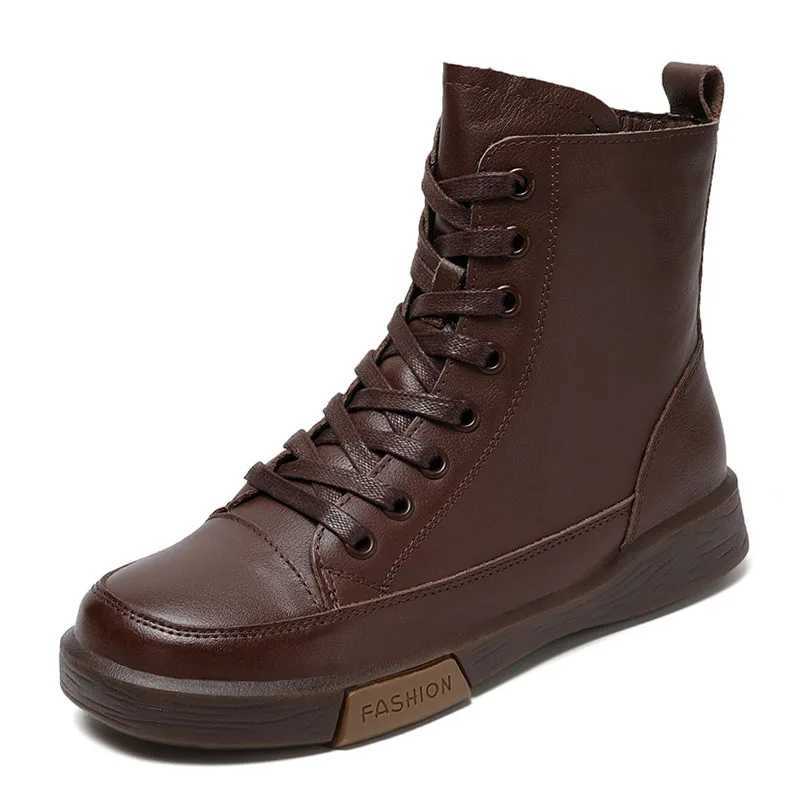DRKANOL Women Genuine Leather Short Boots Round Toe Genuine Leather Handmade Street Style Winter Warm Flats Ankle Boots Z250303
