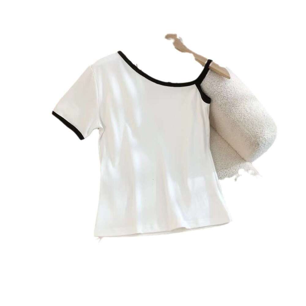 New Embroidered Irregular Design Color Blocked T-Shirt For Spicy Women, Tailored And Versatile Short Sleeve Top