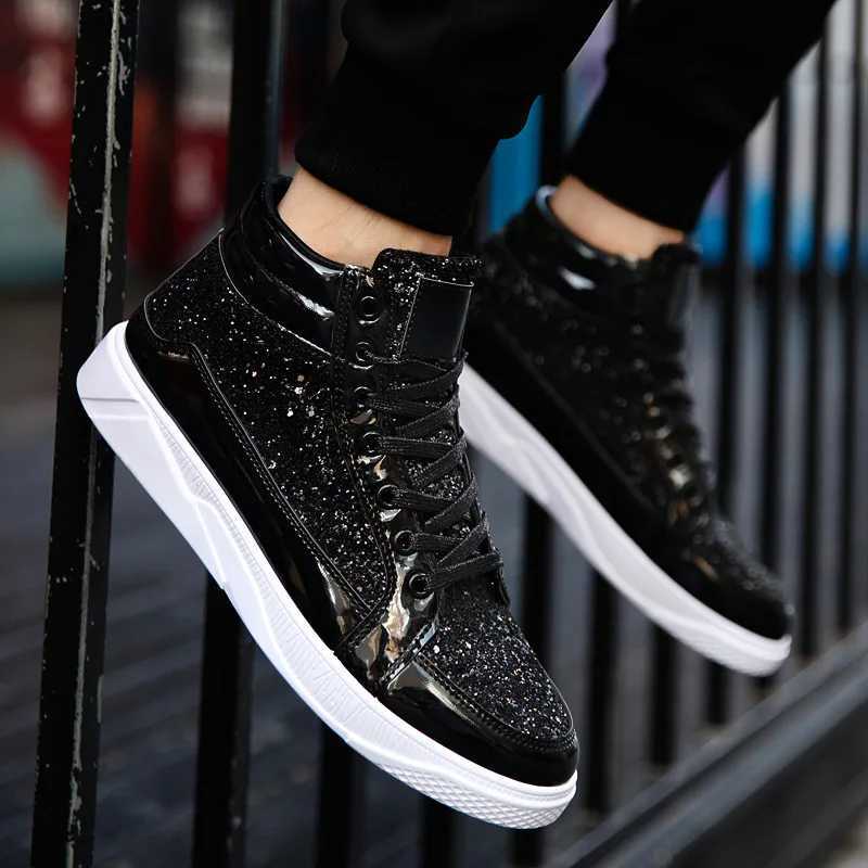 Luxury Men Ankle Boots Fashion High Top Sneakers Male Gold Glitter Shoes Streetwear Hip Hop Casual Boots Designer Rock Men Shoes Z250303