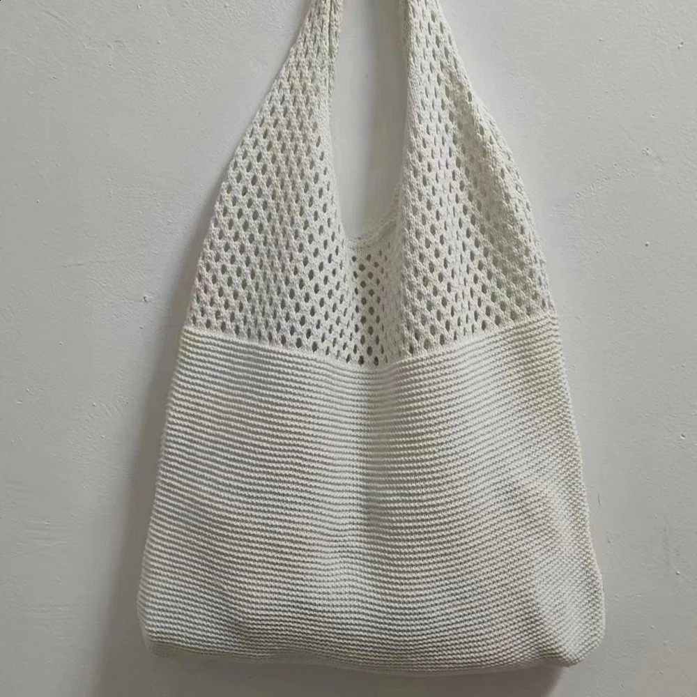 Crochet Solid Color Versatile Shoulder BagHollow Weaving Slouchy Stylish Tote BagTrendy Shopping BagHobo Bag Aesthetic 250227