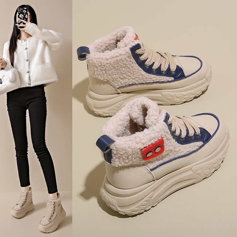 2025 Designer s New Winter Plush High Top Fashionable Women s Height Increasing Thick Soled Sports Warm And Casual Non Slip Short Boots