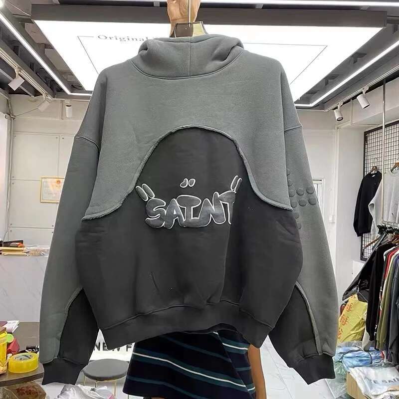 Three-Dimensional Foam Splicing Color Plus Fleece Hoodie Men And Women