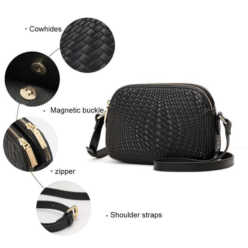 Aidrani Minimalist Genuine Leather Women's Single Shoulder Crossbody Bag, Woven Texture, Cowhide Material, Circular