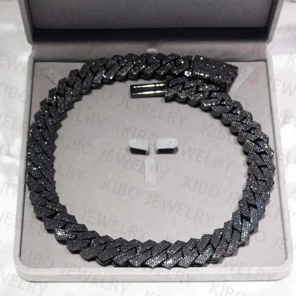 Thickness Big Hiphop Sterg Sier Gold Plated 20mm Moissanite Black Cuban k Chain