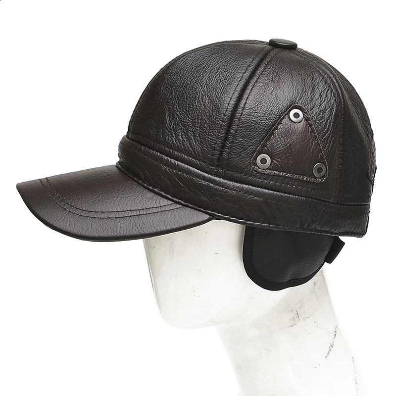 2025 Mens Brown Cowboy Leather Baseball Hat Outdoor Genuine Retro Adjustable 250228