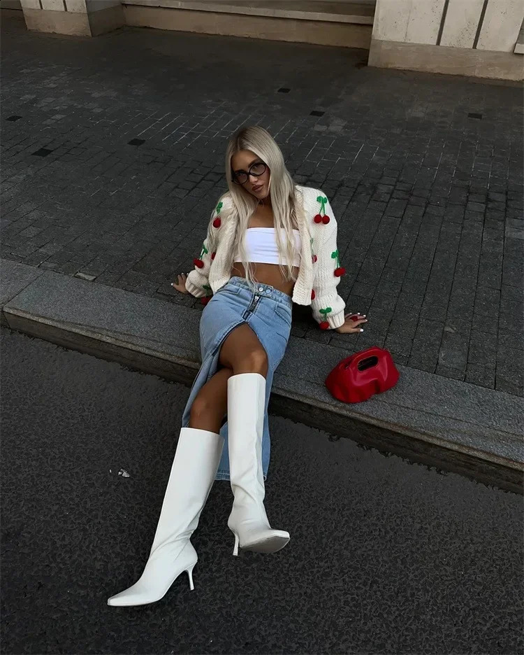 Leosoxs Fall Winter Knitted Cherry Sweaters Cardigan Long Sleeve Top Christmas Sweet Fairy Grunge Sweater Streetwear 250225