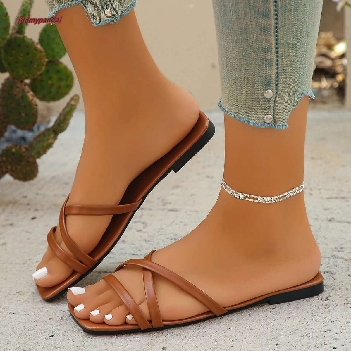 New Summer Casual Sandals Versatile Fashion Roman Shoes Comfortable Flat Bottomed Beach Slippers Slides Women #ddmypanda