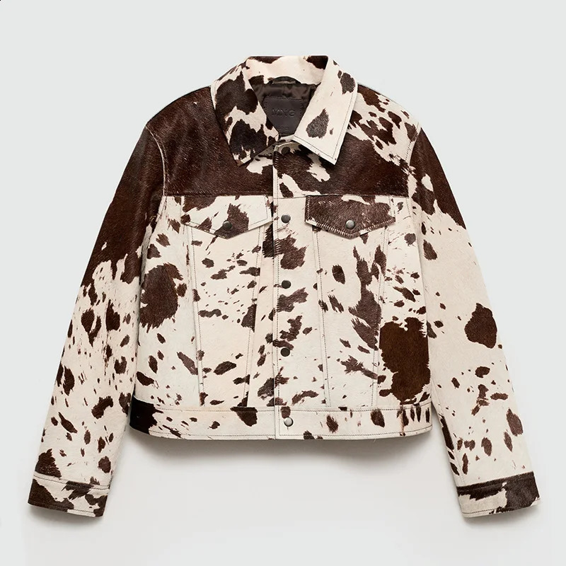 Chic Print Women Jacket Single Breasted Niche n Fashion Turndown Collar Autumn Winter Casual Lady Outerwear 250228