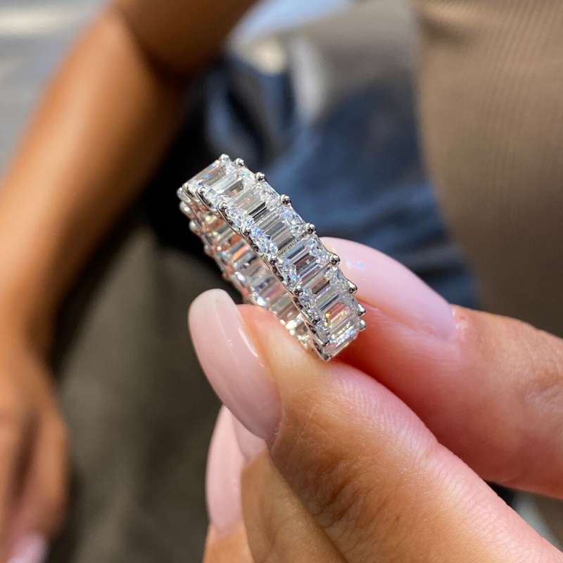 18K White Real Gold 5*3.5MM Emerald Cut Full Prong Set Stackable Ring For Women Lab Grown Diamond VCD Women Gold Engagemet Ring