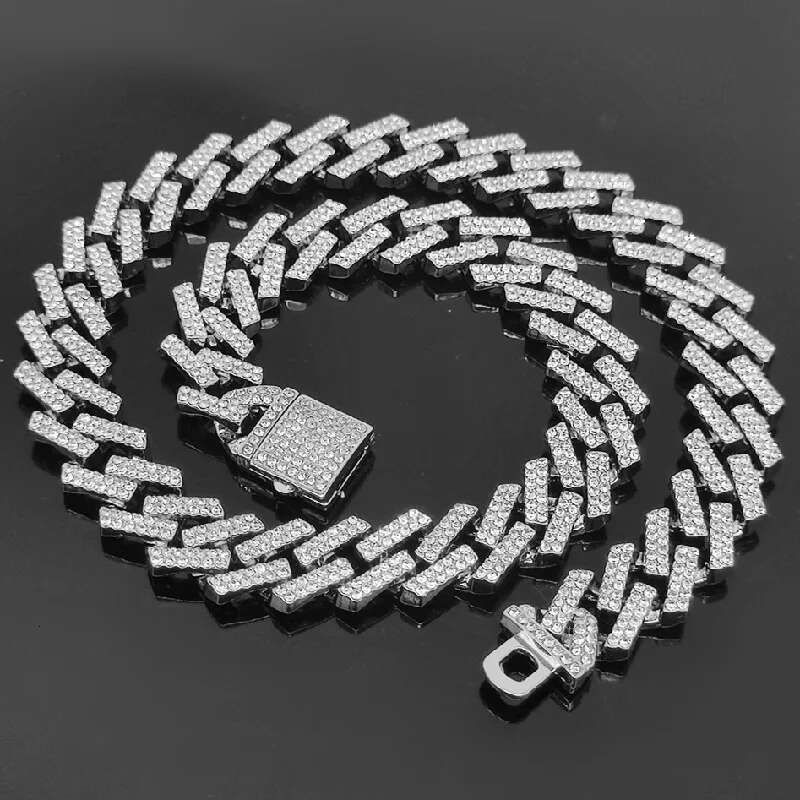 Iced Out Blue Crystal k Chain Necklace for Men Hip Hop Color Rhies Paved Miami Cuban Choker Rapper men Jewelry