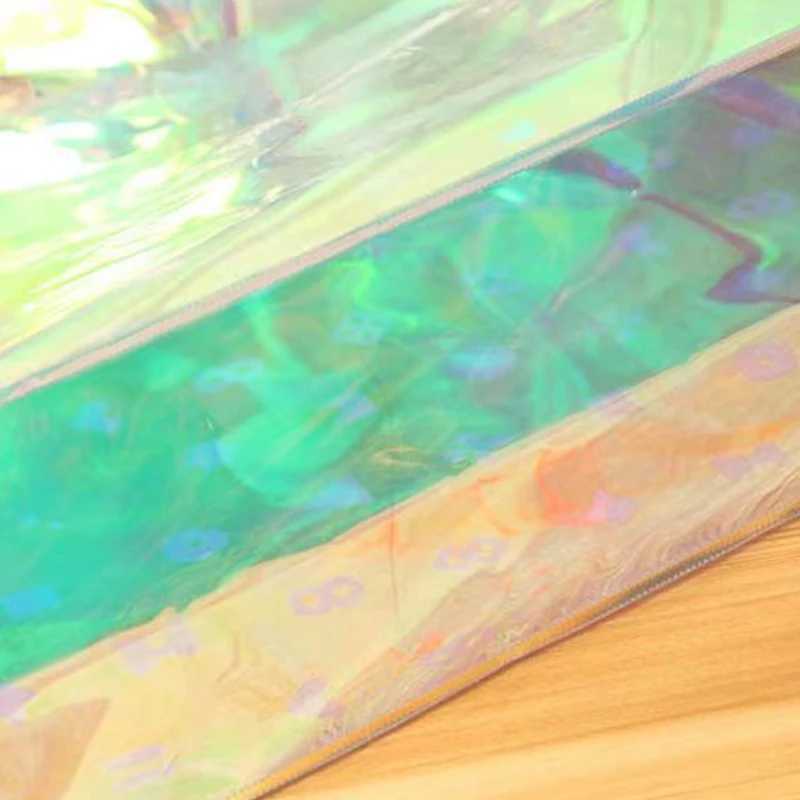 New Arrival Clear Tote Bag Holographic Rainbow Shopping Bag Multi-Use Big Capacity Shoulder Handbag for Work Gym Sports Travel Beach T250303