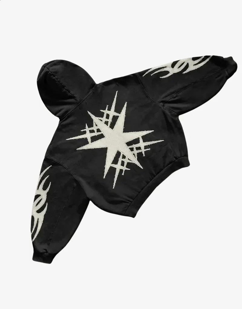 Mens Street Vintage High Street Hooded Sweatshirt Casual and Comfortable for All Seasons Plus Size Loose Print Y2k Punk Style 250225