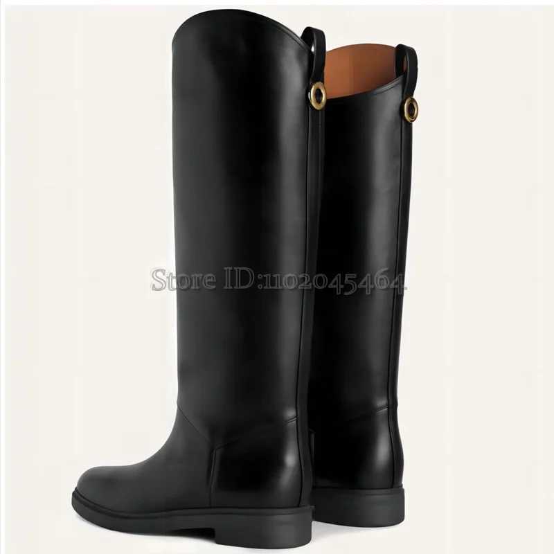 Hot Sale Winter New in Flats Leather Knee High Boots Black/Wine Red Womens Round Toe Knight Boots Luxury Designer Causal Shoes Z250303