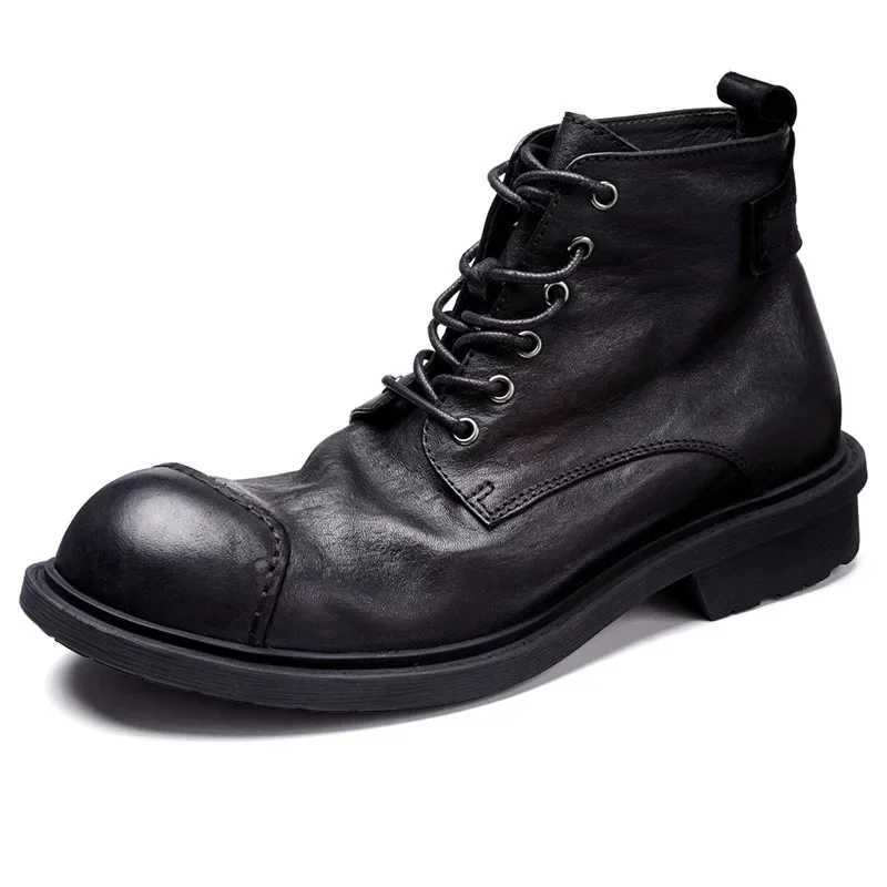 Vintage Business Mens Boots Luxury Genuine Cow Leather Spring Work Shoes 2024 New Style Full Grain Leather Round Toe Ankle Boots Z250303