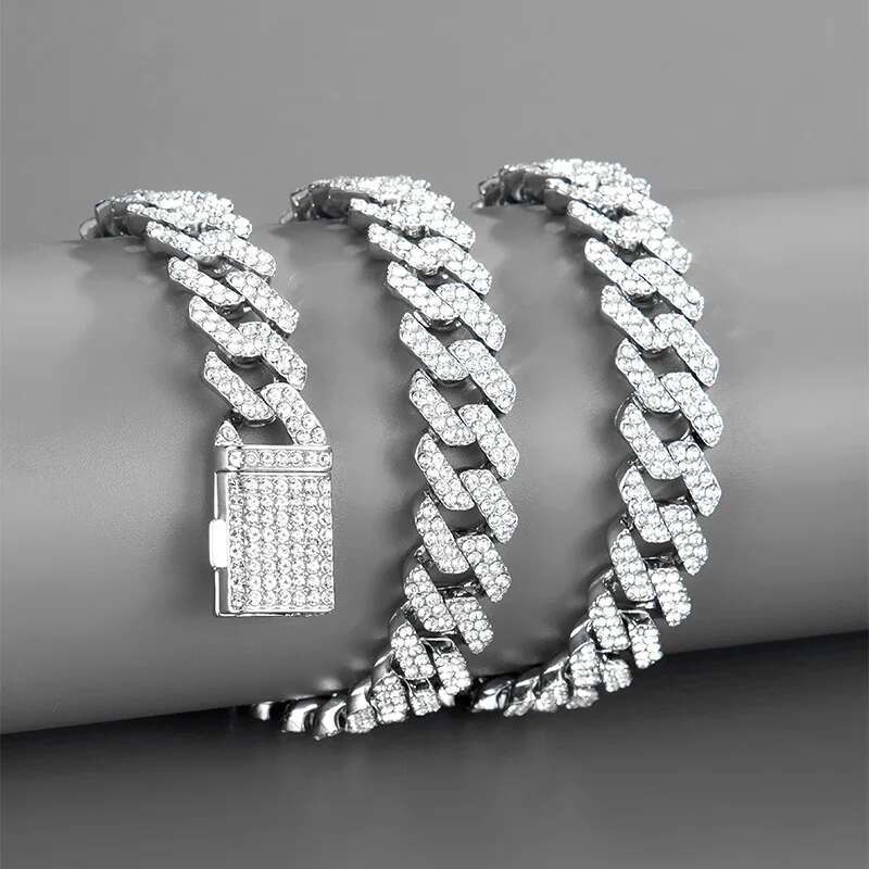 18/20/24inch k Chain Hip Hop Men iced out chain 2 Row Rhie Paved Miami Rhombus Cuban men Necklace 12mm
