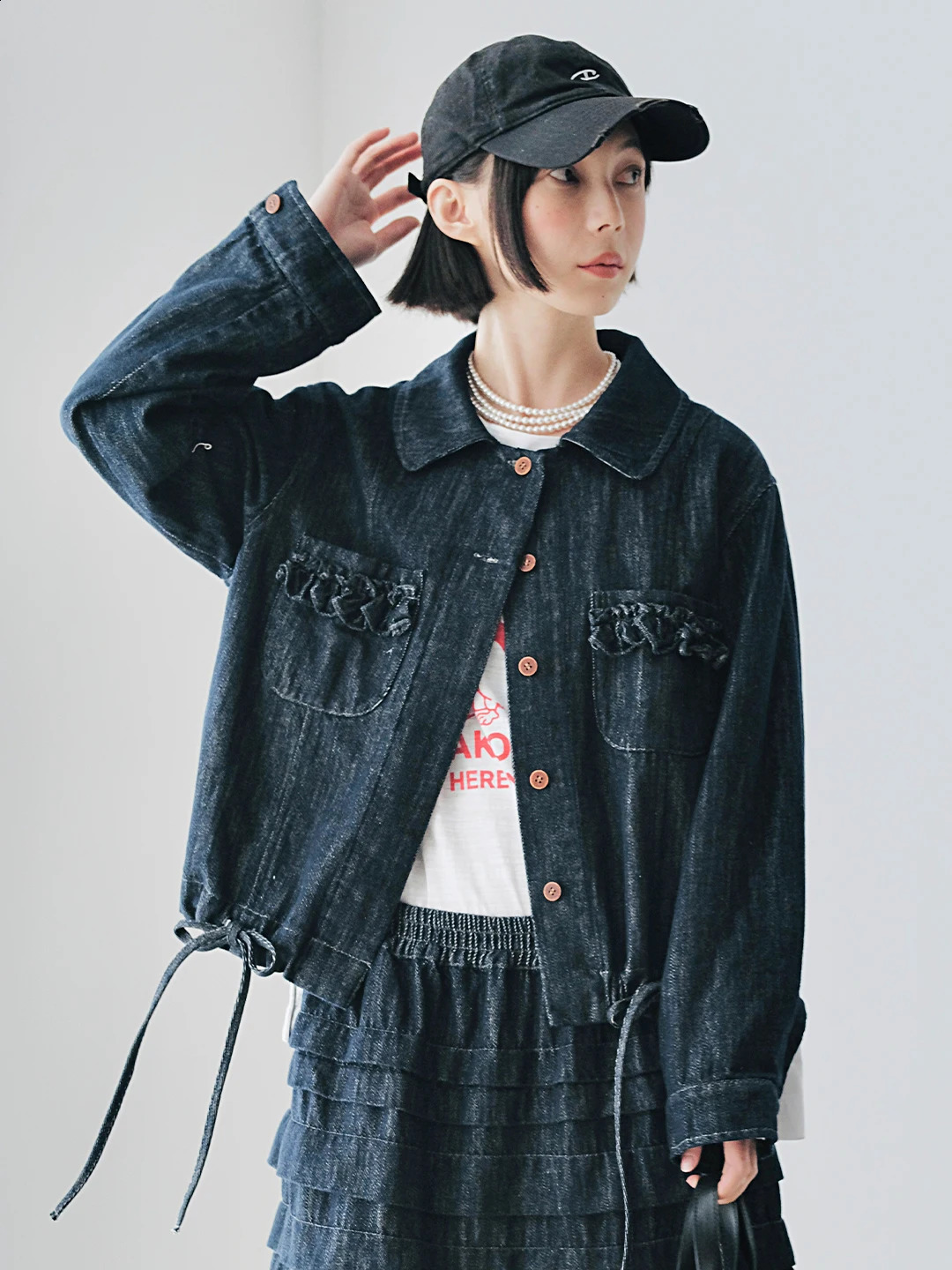 IMAKOKONI original n denim jacket with lapel single chest button tied womens long sleeved shirt 244768 250228