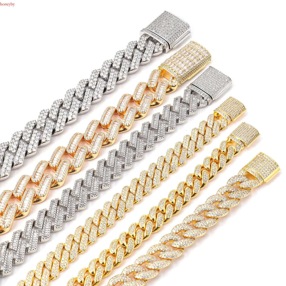 12mm Sier Hip Hop Men's Necklace Cuban k Chain Moissanite Gold Plated Jewelry