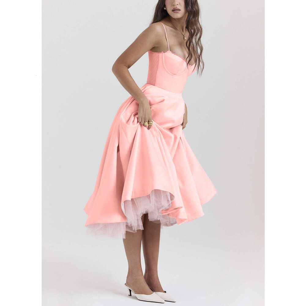 Women's Dress Sexy Women's New Camisole V-Neck Sleeveless Dress Fluffy Long Skirt