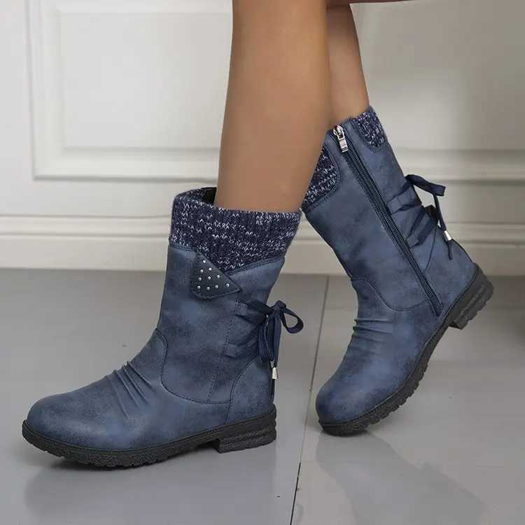 2023 Autumn Winter Womens Mid Range Boots Fashion Suede Snow Boots Zipper Warm Boots Womens Shoes Low Heel Boots Z250303