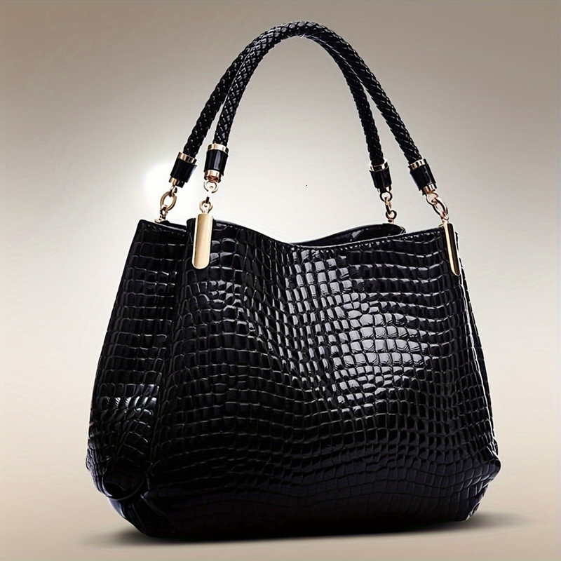 Ship from US Women Pattern Handbag Premium Faux Leather Shoulder Bag Luxurious Patent Purse Elegant Top Handle S 250228FBB