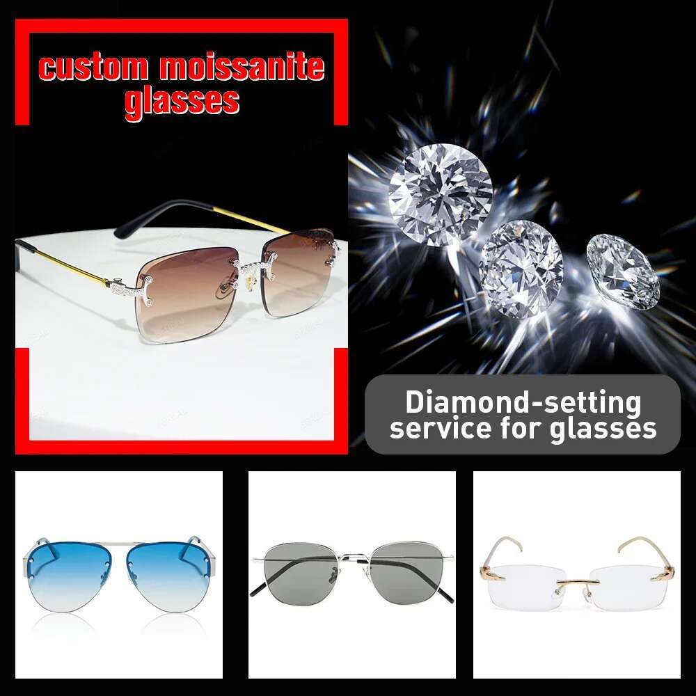 Custom Pass Tester VVS Moissanite Iced Out Dia Letter Lens Colored Glasses Eyewear Sunglasses Jewelry For Men Women