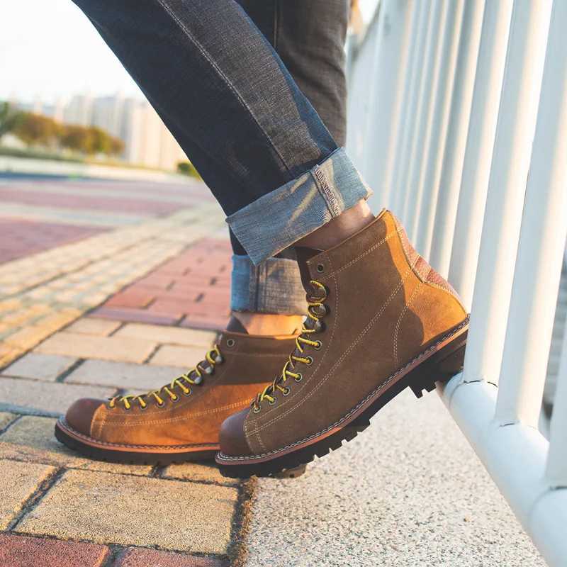 ZFTL Mens Boots Man Ankle Boots Casual Lace up Boots Male Handmade Sewing tooling boots Cow Leather Desert boots Mens 2023 Z250303