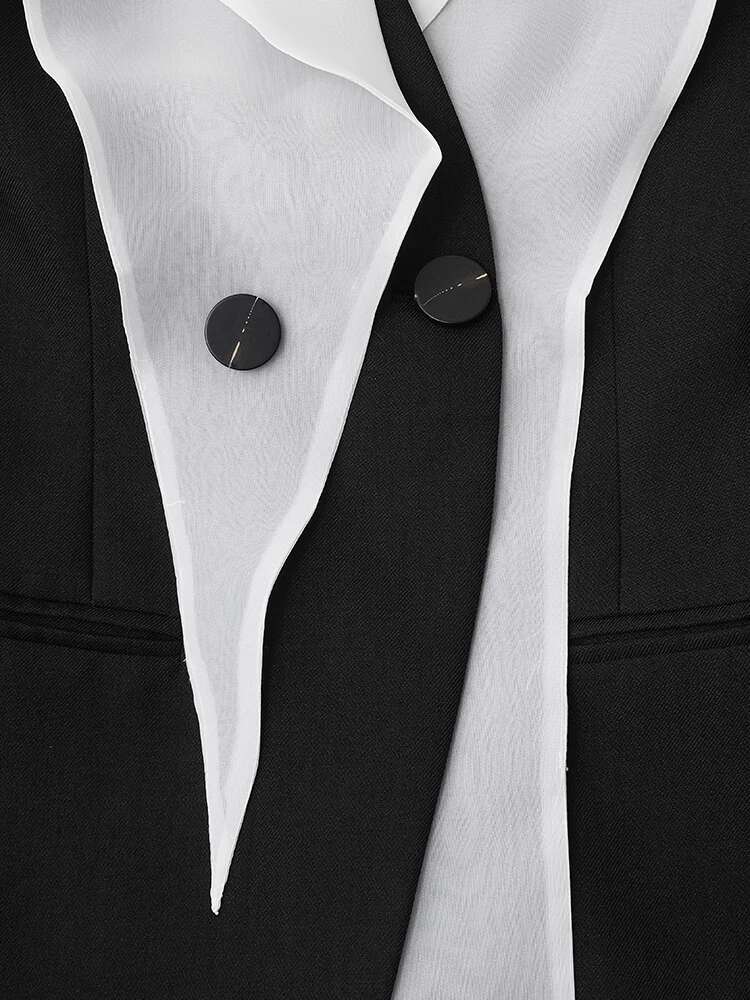 EAM Black Fake Two Pieces Elegant Blazer Women New Lapel Long Sleeve Loose Fit Jacket Fashion Tide Spring Autumn 2025 Cpdb137
