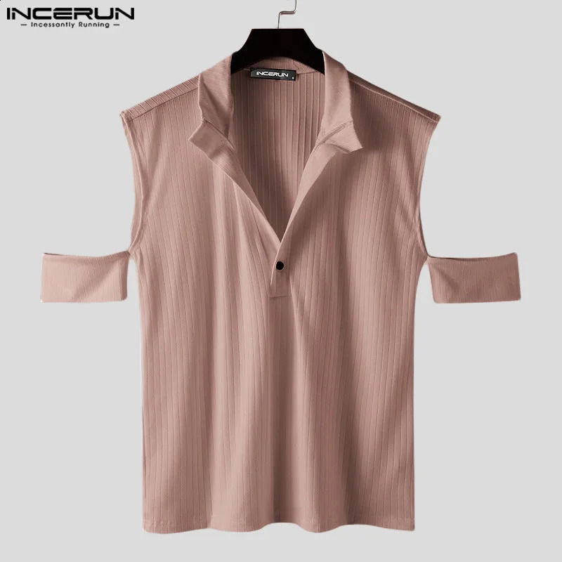 Mens T Shirt Solid Hollow Out V Neck Short Sleeve Summer Casual Mens Clothing Knitted Streetwear Fashion Tee Tops INCERUN 250226