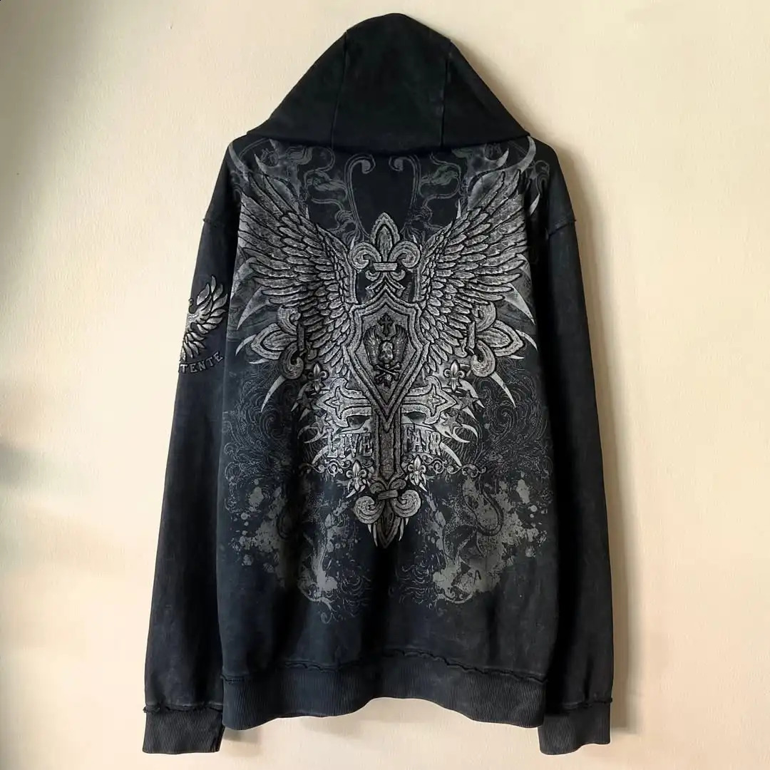 Y2K Vintage Fleece Padded Zipper Hoodie Men Women Street Hip Hop Loose Sweatshirt Couple Casual Punk Melt Pattern Hoodie 250226