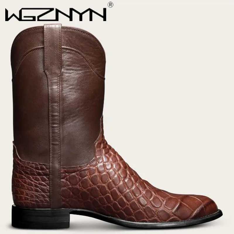 Luxury Mens Classic Punk Goth Pattern Ankle Boot Designed Men Shoes Wide Toe Western Cowboy Pointed Working Boots for Men Z250303
