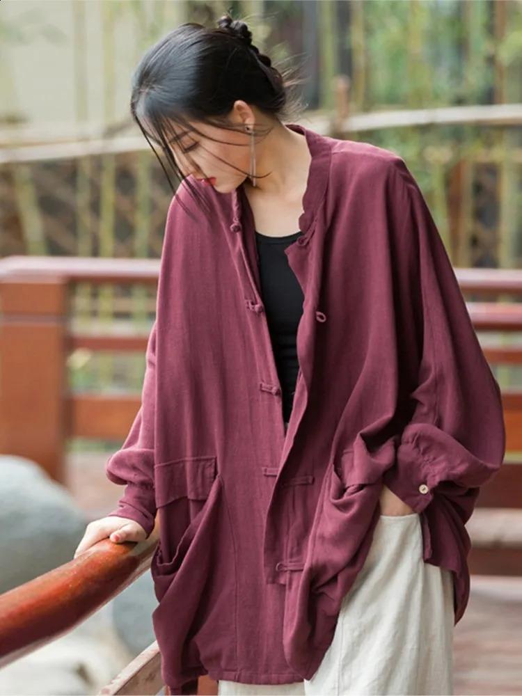 Womens loose linen jacket womens summer autumn Sunscreen coat flat top 250228