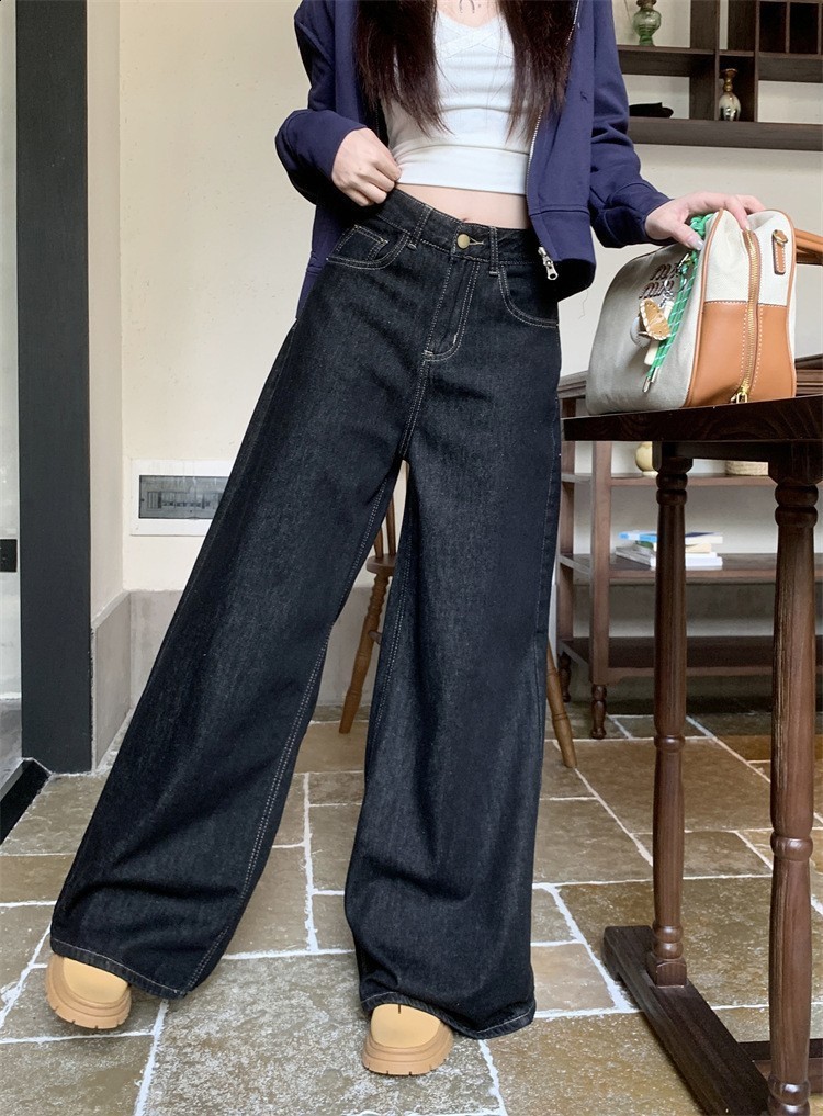American washed wide leg jeans for women high waisted loose fitting straight leg pants with a hanging sensation floor length pants 250120