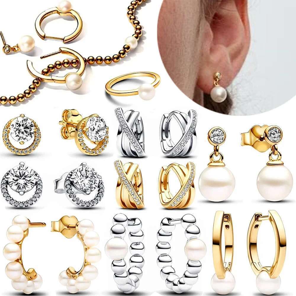 925 Sterling Silver Earrings original certified Open Hoop Pearl hoop earrings for women High quality fine jewelry Gift