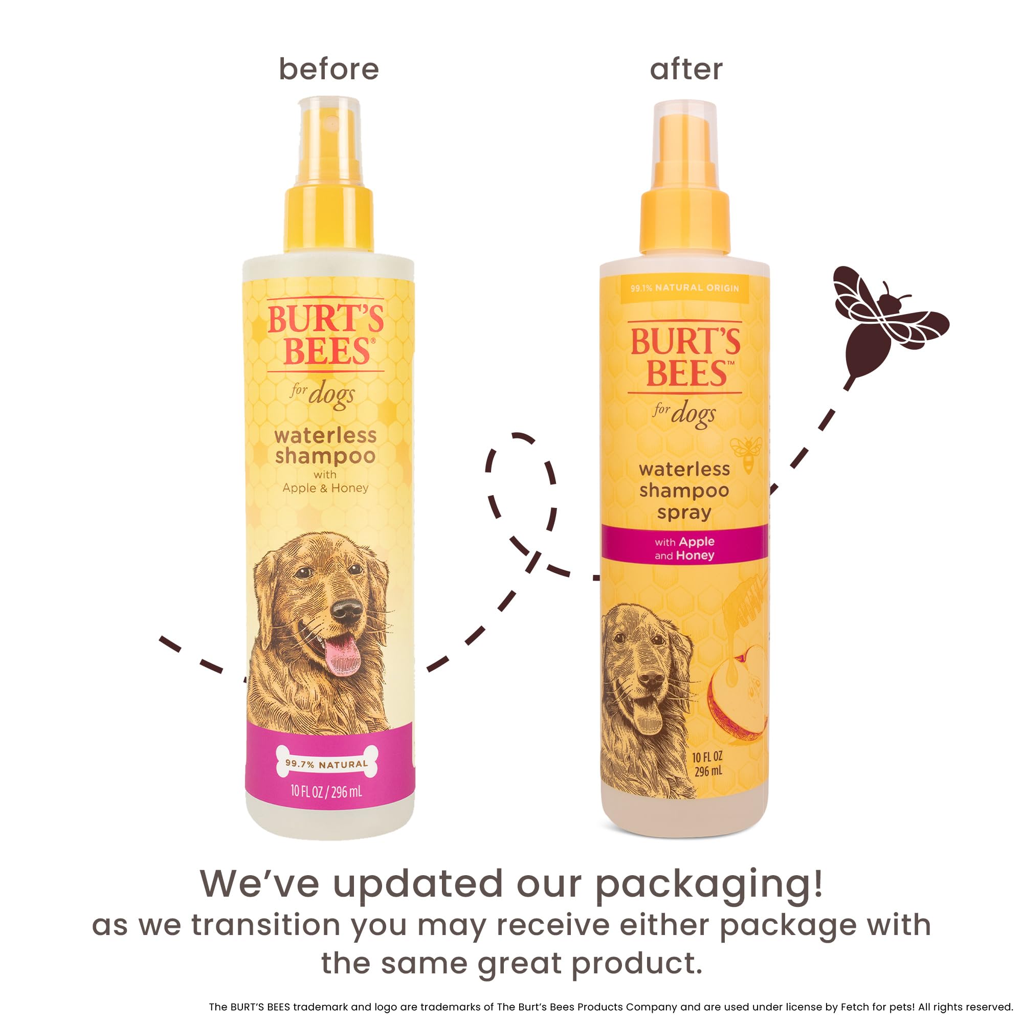 Burt's Bees for Pets Naturally Derived Waterless Shampoo Spray with Apple and Honey - Dry Dog Shampoo for All Dogs and Puppies - Cruelty Free, 10