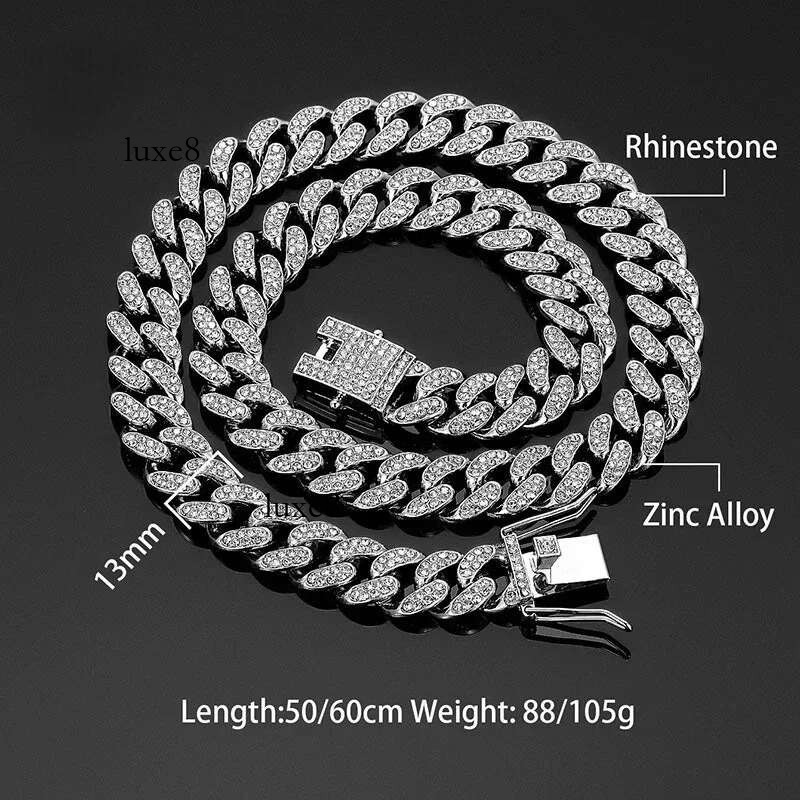 Hip Hop Shiny 13MM k Women Men Sier Color Rhie Iced Out Cuban Chain Punk Jewelry Necklace Gift