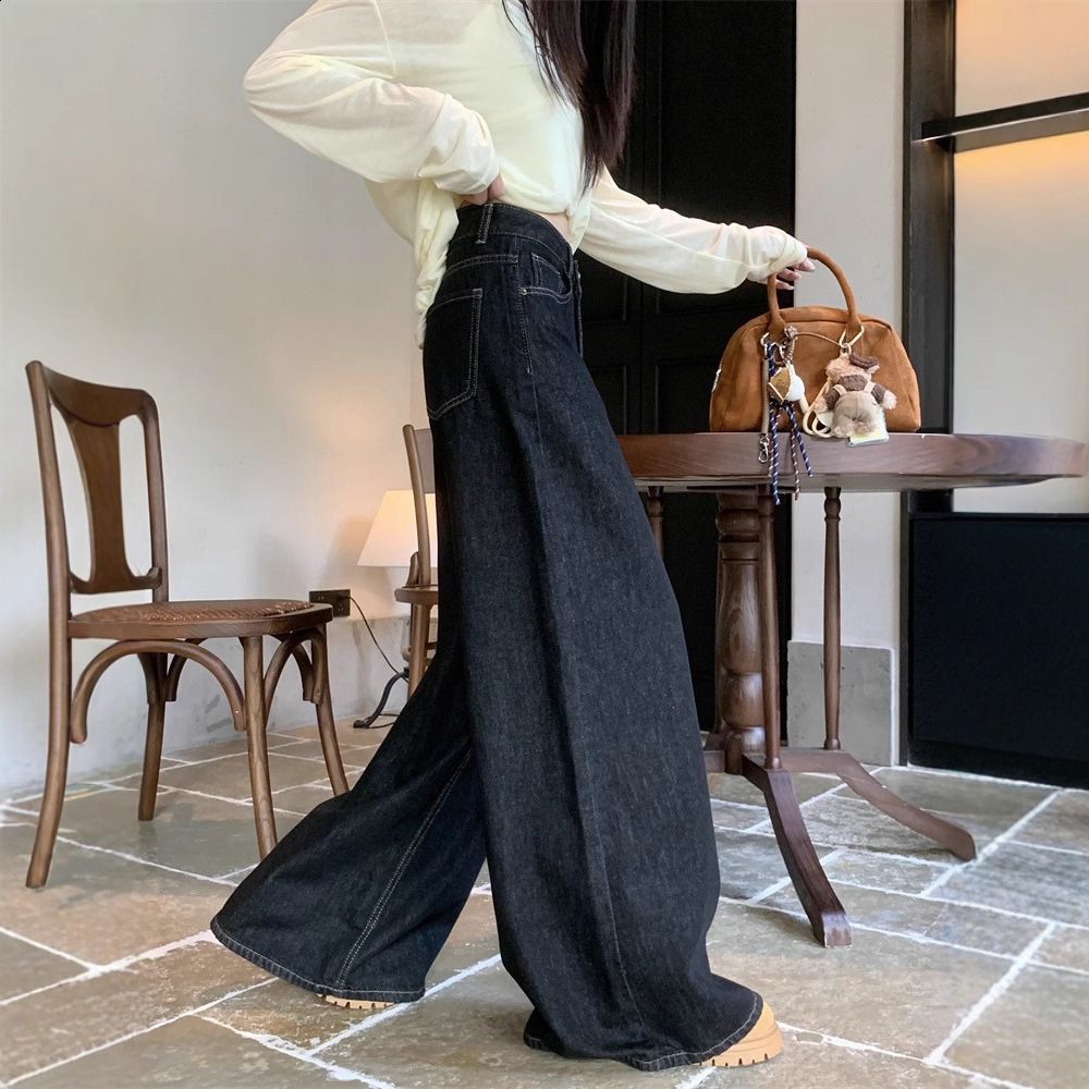 American washed wide leg jeans for women high waisted loose fitting straight leg pants with a hanging sensation floor length pants 250120